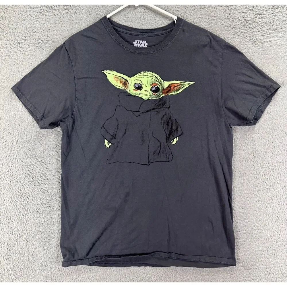 Star Wars Baby Yoda T-Shirt‎ Boys Large Grey Crew Neck Short Sleeve Tee Youth